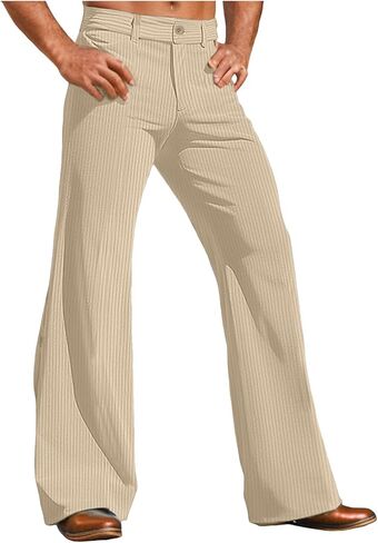 Flare Corduroy Pants Men High Waisted Bell Bottoms Slim Fit Vintage Retro Dance 70S Disco Solid Color Trousers Outfits in Kuwait