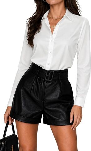 Dress Shirts for Women Long Sleeve Button Down Shirt Wrinkle Free Regular Fit Formal Work CollaGrey Blouses Tops in Saudi Arabia