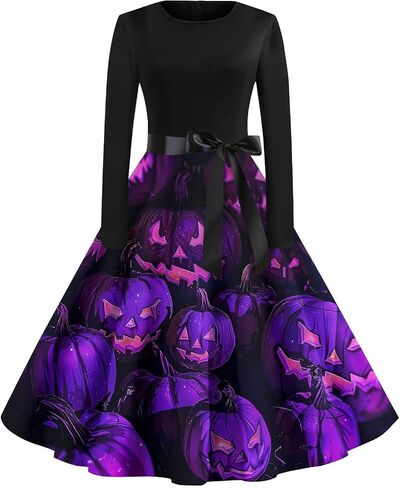 Womens Christmas Dress Long Sleeve Plus Size Midi A Line Flowy Dressy Xmas Tree Santa Snowman Print Cocktail Party Sundress in Kuwait
