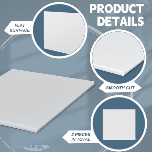 Sasylvia Hdpe Sheet, Hdpe Plastic Sheet Flexible High Density Polyethylene Cutting Board Solid Plastic Block for DIY Project Machining Home(1/2" X 8'' X 8 '',White,2 Pcs) in Kuwait