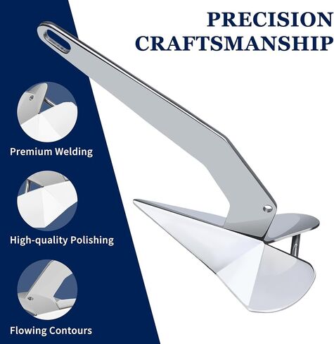 SHENGHUISS Boat Anchor,316 Stainless Steel Delta-Style Boat Anchors,Marine Grade Mirror Polished Triangular Anchor 6.6lb/8.8lb/11lb/13lb/5.5lb/17.6lb/22lb Wing Style Triangle Anchor in Kuwait