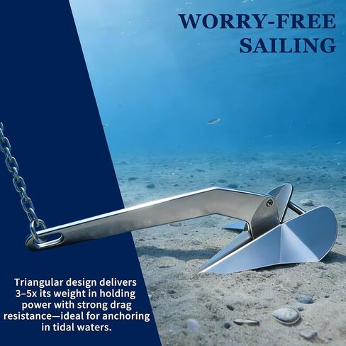 SHENGHUISS Boat Anchor,316 Stainless Steel Delta-Style Boat Anchors,Marine Grade Mirror Polished Triangular Anchor 6.6lb/8.8lb/11lb/13lb/5.5lb/17.6lb/22lb Wing Style Triangle Anchor in Kuwait