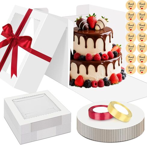Sudaya 14x10x4 Cake Boxes with Boards, Rectangle Quarter Sheet Cake Boxes, 1/4 Sheet Bakery Box with Window, Disposable Carry Bakery Containers for Cookie, Donuts, Cupcakes, Pie, Wedding, Party in Kuwait