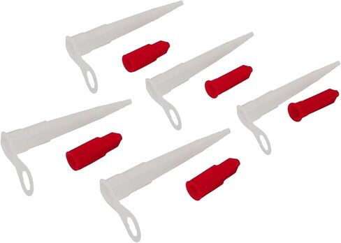 Silicone Caulking Nozzle and Red Screw Cap Set, 5-Pack Plastic Replacement Tips Compatible with Standard EU3 Sealant Cartridges, for Silicone, Mastic, and Caulk Applications in Kuwait