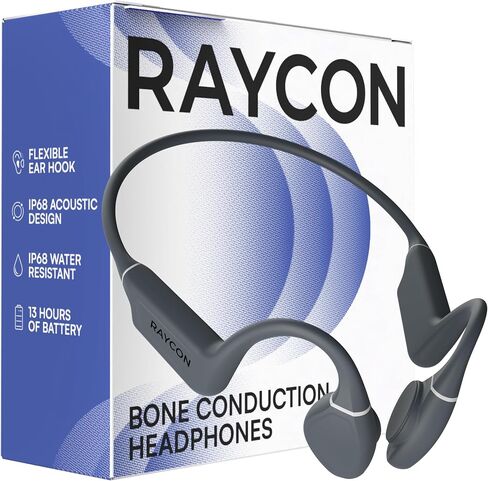 Raycon Bone Conduction Headphones Bluetooth - Open Ear Running Headphones, Sweat & Water-Resistant Earbuds with Mic for Sports & Workouts, 13hr Playtime (Gray) in Saudi Arabia