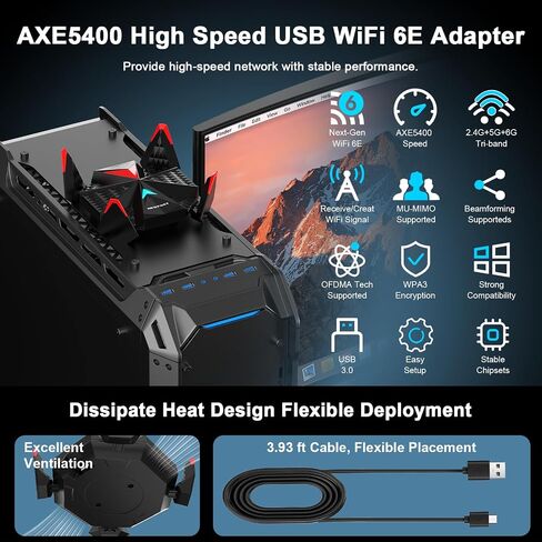 NEWFAST WiFi 6E USB Adapter for Desktop PC, AXE5400 Wireless Network Adapter in Saudi Arabia