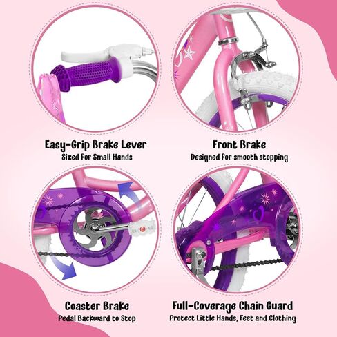 14 Inch Kids Bike for Girls Ages 3-5 Training Wheels, Children Bicycle with Basket, Bell, Streamers, Coaster Brake, Adjustable Seat & Saddle, for Beginner Riders, Pink in Kuwait