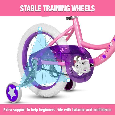 14 Inch Kids Bike for Girls Ages 3-5 Training Wheels, Children Bicycle with Basket, Bell, Streamers, Coaster Brake, Adjustable Seat & Saddle, for Beginner Riders, Pink in Kuwait