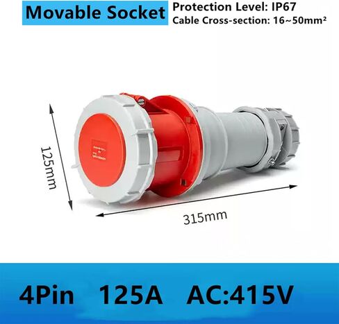 IEC60309 Upgraded Waterproof + PC Shell Material Industrial Surface Mounted Socket 4Pin 125A 380V-415V 3P+E IP67 in Saudi Arabia