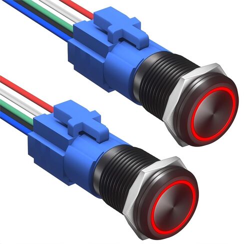 2PCS 16mm Push Button Switch 12V DC Latching On/Off Waterproof LED with Wire Harness for Automotive Industrial Marine Boat DIY Panel Mount (Blue) in Kuwait