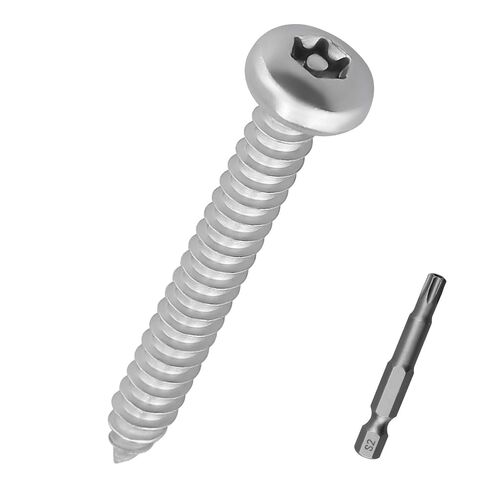 40 قطعة #12 × 2 براغي صفائح معدنية ذاتية التنصت من Torx 304 SS | تشتمل على لقمة S2 مقاس 50 مم، والفولاذ المقاوم للصدأ 18-8، ومحرك نجمة 6 حلقات، ومسامير مستديرة مضادة للسرقة in Kuwait