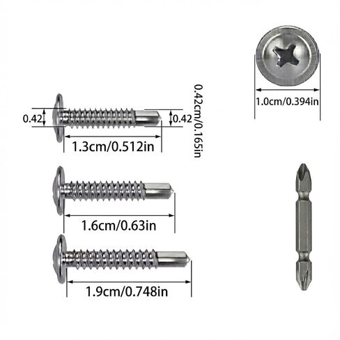 120pcs 410 Stainless Steel Self-Drilling Screws, Flat Head Phillips Drive Sheet Metal Screws, Assorted Lengths 0.5 to 0.75 Inch, for Metal and Wood Repair in Kuwait