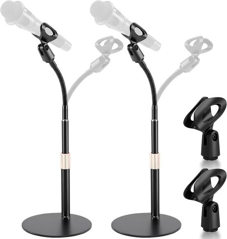 Xuhal 2 Pack Desktop Microphone Stand with Base Flexible Gooseneck Adjustable Height from 5.5'' to 14'' Universal Mic Clip Mic Stand for Podcasting Gaming Streaming Meetings Lectern Podium Studio in Saudi Arabia