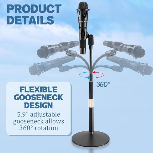 Xuhal 2 Pack Desktop Microphone Stand with Base Flexible Gooseneck Adjustable Height from 5.5'' to 14'' Universal Mic Clip Mic Stand for Podcasting Gaming Streaming Meetings Lectern Podium Studio in Saudi Arabia
