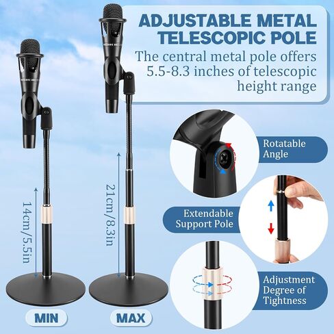 Xuhal 2 Pack Desktop Microphone Stand with Base Flexible Gooseneck Adjustable Height from 5.5'' to 14'' Universal Mic Clip Mic Stand for Podcasting Gaming Streaming Meetings Lectern Podium Studio in Saudi Arabia
