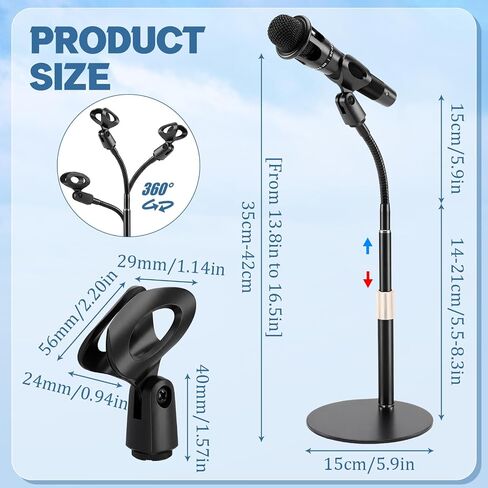 Xuhal 2 Pack Desktop Microphone Stand with Base Flexible Gooseneck Adjustable Height from 5.5'' to 14'' Universal Mic Clip Mic Stand for Podcasting Gaming Streaming Meetings Lectern Podium Studio in Saudi Arabia