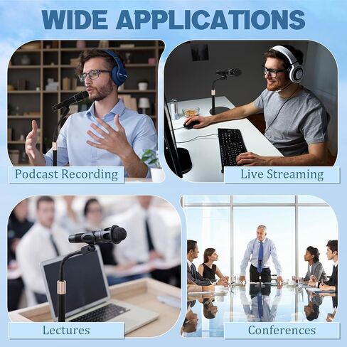Xuhal 2 Pack Desktop Microphone Stand with Base Flexible Gooseneck Adjustable Height from 5.5'' to 14'' Universal Mic Clip Mic Stand for Podcasting Gaming Streaming Meetings Lectern Podium Studio in Saudi Arabia