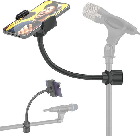 حامل هاتف LINCO Mic Stand، حامل موسيقى iPhone مرن قابل للتعديل، حامل هاتف iPhone 16 15 14 13 12 MAX Pro Samsung Galaxy جميع الهواتف الذكية مع O Clamp PC001 in Kuwait