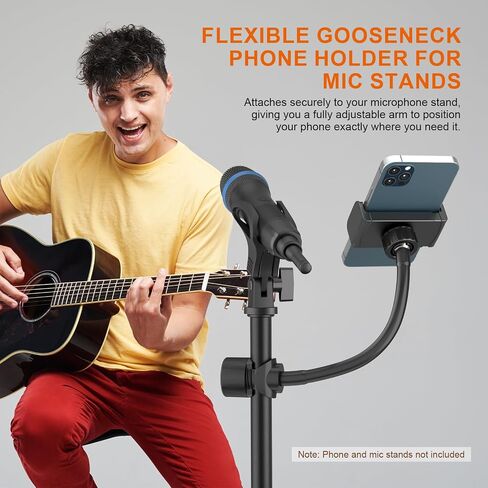 حامل هاتف LINCO Mic Stand، حامل موسيقى iPhone مرن قابل للتعديل، حامل هاتف iPhone 16 15 14 13 12 MAX Pro Samsung Galaxy جميع الهواتف الذكية مع O Clamp PC001 in Kuwait