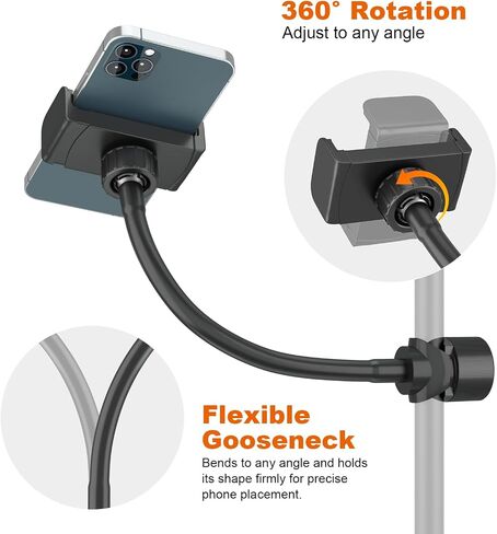 حامل هاتف LINCO Mic Stand، حامل موسيقى iPhone مرن قابل للتعديل، حامل هاتف iPhone 16 15 14 13 12 MAX Pro Samsung Galaxy جميع الهواتف الذكية مع O Clamp PC001 in Kuwait