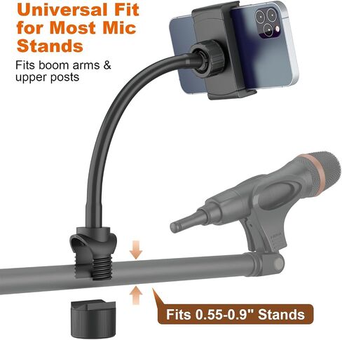 حامل هاتف LINCO Mic Stand، حامل موسيقى iPhone مرن قابل للتعديل، حامل هاتف iPhone 16 15 14 13 12 MAX Pro Samsung Galaxy جميع الهواتف الذكية مع O Clamp PC001 in Kuwait