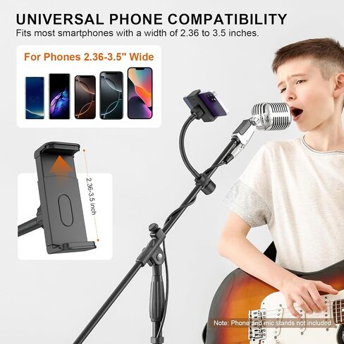 حامل هاتف LINCO Mic Stand، حامل موسيقى iPhone مرن قابل للتعديل، حامل هاتف iPhone 16 15 14 13 12 MAX Pro Samsung Galaxy جميع الهواتف الذكية مع O Clamp PC001 in Kuwait