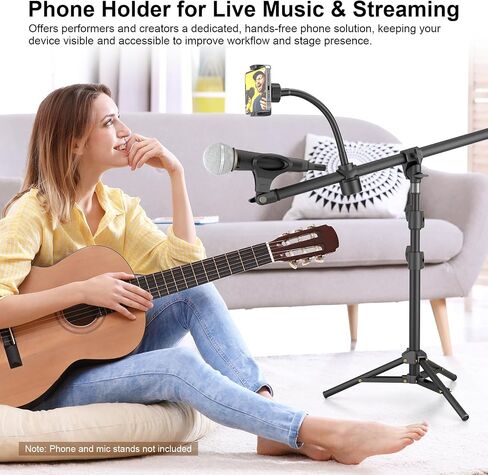 حامل هاتف LINCO Mic Stand، حامل موسيقى iPhone مرن قابل للتعديل، حامل هاتف iPhone 16 15 14 13 12 MAX Pro Samsung Galaxy جميع الهواتف الذكية مع O Clamp PC001 in Kuwait