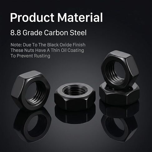Xinjoduz 150 PCS M5-0.8 Hex Nuts, Black Oxide, Carbon Steel Self Lock Tiny Nuts, Metric Hexagon Hex Nut Drive, Right Hand, 8mm Width, 4mm Height, Small Nuts-Fasteners M5 Replacement Nut in Kuwait