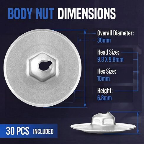 Hicarer 30 Pcs Body Flanged Hex Nuts Body Flange Clip Nuts Replacement Zinc Plated Steel for Car Underbody Splash Shield Heat Shield Fender Liner Fastener Repair Kit in Kuwait