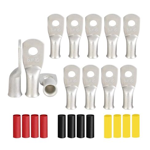 12Pcs 6 AWG #10(M5) Stud Heavy Duty Tinned Copper Wire Lugs with 12Pcs Heat Shrink Tubing 6 Gauge Battery Cable Ends Ring Terminals Eyelets Tubular Ring Terminal for Car Boat Marine in Kuwait