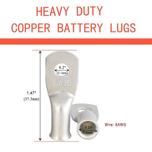 12Pcs 6 AWG #10(M5) Stud Heavy Duty Tinned Copper Wire Lugs with 12Pcs Heat Shrink Tubing 6 Gauge Battery Cable Ends Ring Terminals Eyelets Tubular Ring Terminal for Car Boat Marine in Kuwait