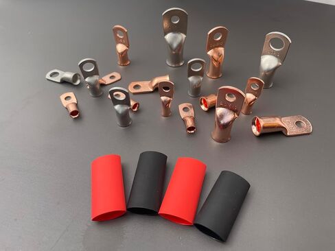 12Pcs 6 AWG #10(M5) Stud Heavy Duty Tinned Copper Wire Lugs with 12Pcs Heat Shrink Tubing 6 Gauge Battery Cable Ends Ring Terminals Eyelets Tubular Ring Terminal for Car Boat Marine in Kuwait