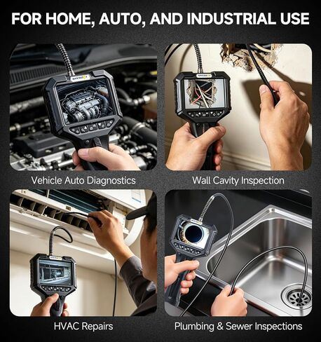 Two-Way Articulating Borescope, Endoscope Camera with Light 0.24in | IPS HD Screen, IP67 Waterproof Snake Camera for Automotive, Pipe, Wall & Engine Inspection – 3.3FT(6.2mm) in Kuwait