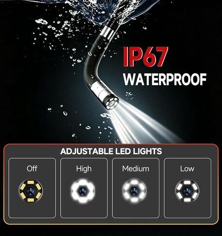 Two-Way Articulating Borescope, Endoscope Camera with Light 0.24in | IPS HD Screen, IP67 Waterproof Snake Camera for Automotive, Pipe, Wall & Engine Inspection – 3.3FT(6.2mm) in Kuwait