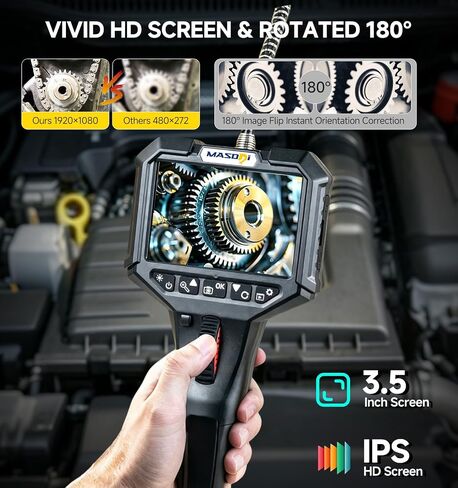Two-Way Articulating Borescope, Endoscope Camera with Light 0.24in | IPS HD Screen, IP67 Waterproof Snake Camera for Automotive, Pipe, Wall & Engine Inspection – 3.3FT(6.2mm) in Kuwait