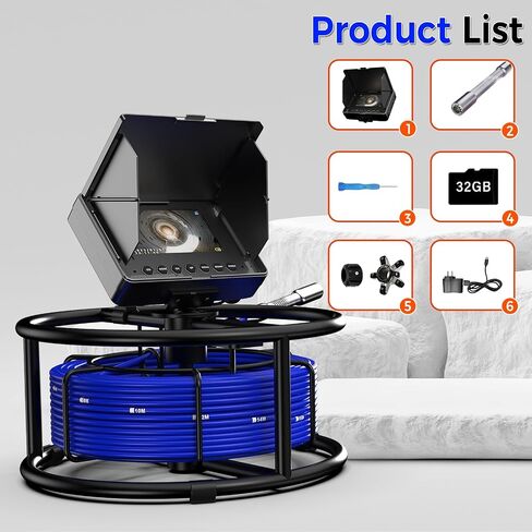 كاميرا فحص أنابيب الصرف الصحي، شاشة IPS 4.3 بوصة مع DVR بطاقة TF سعة 32 جيجابايت، كاميرا IP68 1080P كابل من الألياف الزجاجية 100 قدم، رؤية ليلية للبطارية 8500 مللي أمبير في الساعة، للمنزل/المقاول/السباك (100 قدم) in Kuwait