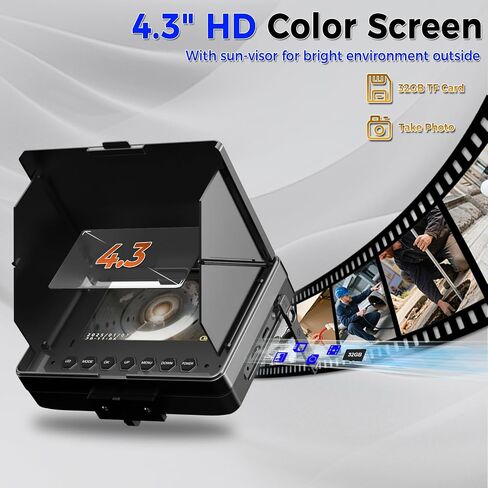 كاميرا فحص أنابيب الصرف الصحي، شاشة IPS 4.3 بوصة مع DVR بطاقة TF سعة 32 جيجابايت، كاميرا IP68 1080P كابل من الألياف الزجاجية 100 قدم، رؤية ليلية للبطارية 8500 مللي أمبير في الساعة، للمنزل/المقاول/السباك (100 قدم) in Kuwait