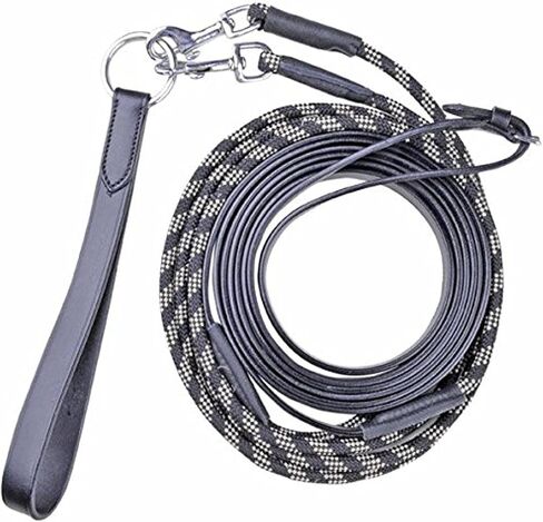 HKM Rope Leather Cob/Full Training Draw Rein - Black/Brown/White in Kuwait