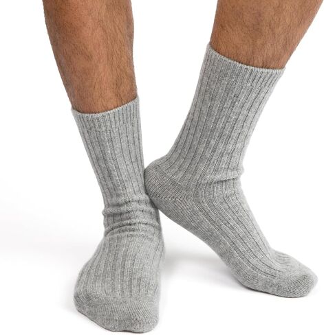 جوارب Jet&Bo Cashmere Bed Socks كبيرة جدًا (للرجال 12-14) - جوارب كشمير سميكة فائقة النعومة مقاس XL للرجال - رمادي in Kuwait