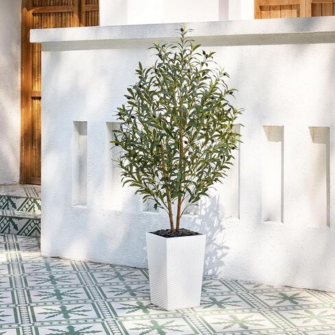 Artificial Olive Tree 6FT Faux Olive Tree - Adjustable Branches UV Resistant with Brown Taper Planter and Pebbles - Faux Plants Indoor for Living Room, Office Decor and Bedroom in Kuwait