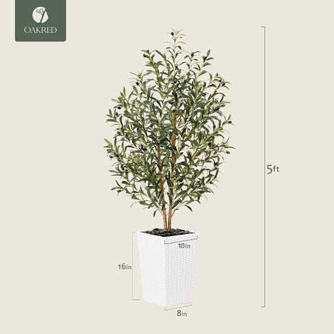 Artificial Olive Tree 6FT Faux Olive Tree - Adjustable Branches UV Resistant with Brown Taper Planter and Pebbles - Faux Plants Indoor for Living Room, Office Decor and Bedroom in Kuwait