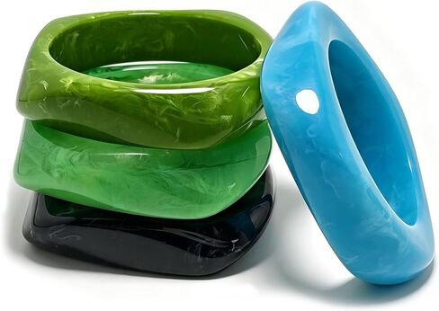 3Pcs Chunky Acrylic Bracelets for Women Large Square Chunky Acrylic Resin Bangle Bracelets Set Jewelry in Saudi Arabia