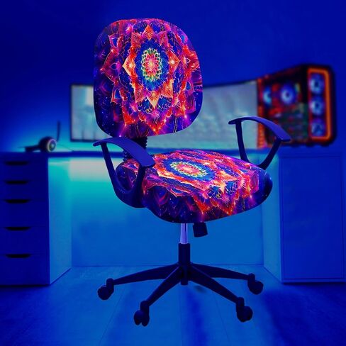 أغطية كراسي مكتب Manicer Blacklight - واقي كرسي مكتب قابل للتمدد بسحابات نيون ملونة تفاعلية للأشعة فوق البنفسجية، غطاء منزلق لكرسي الكمبيوتر يتوهج في الظلام in Kuwait
