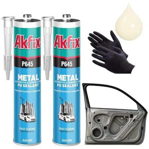 Akfix P645 Seam Sealer Beige Automotive (2x10.1 Oz.) - لاصق مانع لتسرب الدرزات من اليوريثان للمفاصل المعدنية، مانع تسرب السقف RV، قابل للرمل، قابل للطلاء، علاج سريع وربط متين | بيج، 2 قطعة in Kuwait
