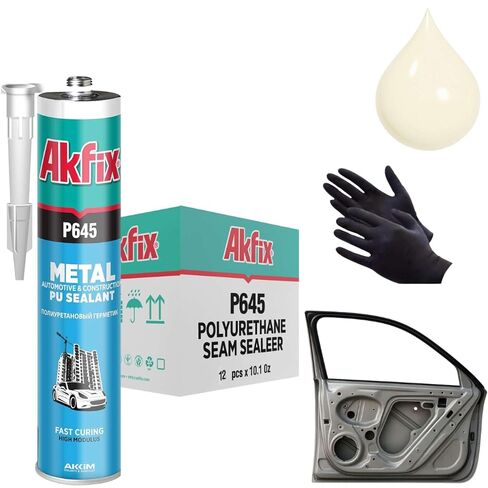 Akfix P645 Seam Sealer Beige Automotive (2x10.1 Oz.) - لاصق مانع لتسرب الدرزات من اليوريثان للمفاصل المعدنية، مانع تسرب السقف RV، قابل للرمل، قابل للطلاء، علاج سريع وربط متين | بيج، 2 قطعة in Kuwait