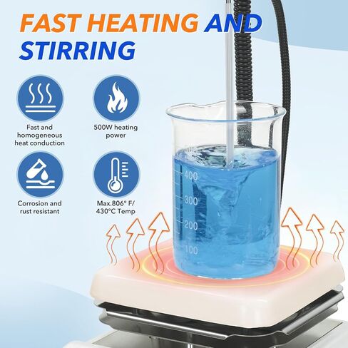 Digital Hot Plate Magnetic Stirrer 6.1 inch Max 5L Max Temp.430℃ 100-2000RPM Ceramic Coated Magnetic Mixer with 4 Stir Bars&Temp Probe Sensor（Anti-Corrosion casing）,Support Stand Included in Kuwait