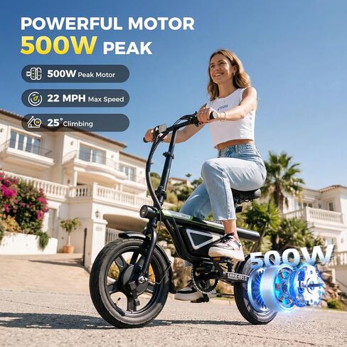 Electric Bike for Adults,Foldable E-Bike 500W Peak, 36V 7.8AH Battery, 22MPH, 15 Miles Range, Folding EBike, Adult Electric Bicycles for Daily Commuting/Leisure,Electric Bike 14 inch Tires in Kuwait