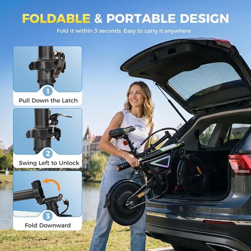 Electric Bike for Adults,Foldable E-Bike 500W Peak, 36V 7.8AH Battery, 22MPH, 15 Miles Range, Folding EBike, Adult Electric Bicycles for Daily Commuting/Leisure,Electric Bike 14 inch Tires in Kuwait
