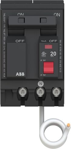 ABB Q-Line® THQL2120GFT Ground Fault Circuit Breaker • 20 Amp Double-Pole Breaker • GFCI Protection • 120/240 VAC • 10 kAIC Interrupt Rating • Plug-On Pigtail Breaker for Load Centers in Saudi Arabia