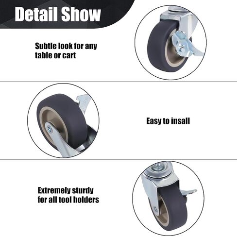 3 Inch Stem Caster Wheels Set of 4, Heavy Duty 600 lbs Quiet Non-Marking Rubber Swivel Caster with Brake, M8-1.25x20mm for Workbench Trolley Furniture Dolly in Kuwait